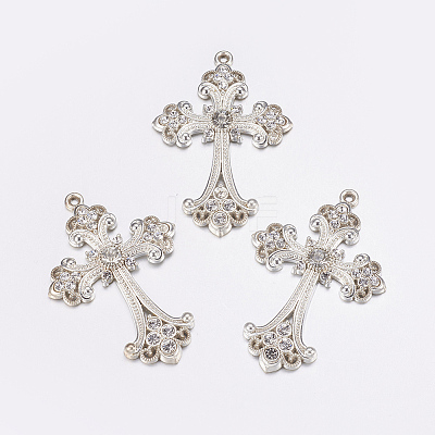Alloy Rhinestone Cross Big Pendants ALRI-1475-S-NR-1