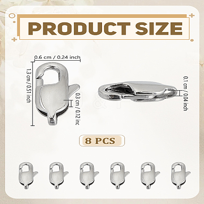 8Pcs 304 Stainless Steel Lobster Claw Clasps STAS-LP0005-15-1