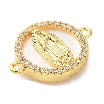 Rack Plating Brass Micro Pave Clear Cubic Zirconia Religion Connector Charms KK-L220-003G-01-1
