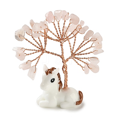 Natural Rose Quartz Chips Tree of Life Decorations DJEW-A017-01M-1