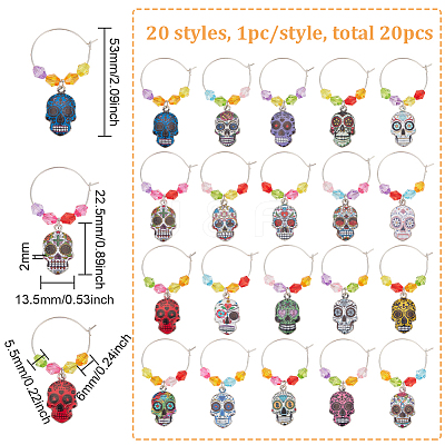 Alloy Enamel Sugar Skull Wine Glass Charms AJEW-PH01534-1