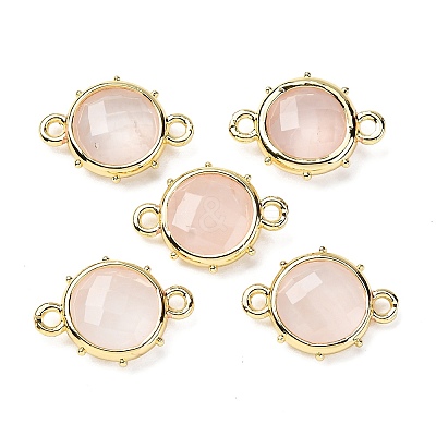 Brass Natural Rose Quartz Connector Charms KK-Z096-01G-02-1