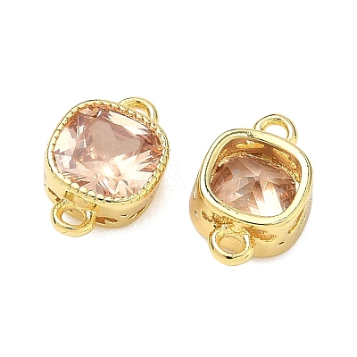 Brass Pave Cubic Zirconia Square Connector Charms KK-P348-06G-1