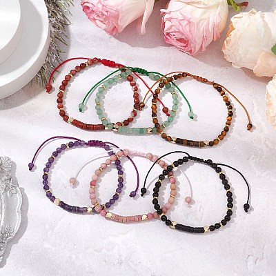 6Pcs 6 Styles Natural Gemstone Braided Bead Bracelets BJEW-JB11241-1