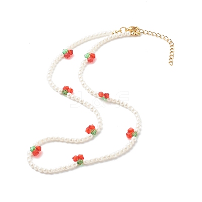 Round Shell Pearl Cherry Beaded Necklaces X1-NJEW-TA00001-1