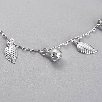 Brass Textured Leaf Charm Anklets AJEW-B005-07P-1