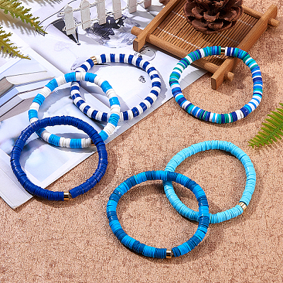 Handmade Polymer Clay Heishi Beads Stretch Bracelets Sets BJEW-JB05902-04-1