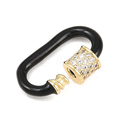 Oval Brass Micro Pave Clear Cubic Zirconia Screw Carabiner Clasps KK-B167-01A-04G-1