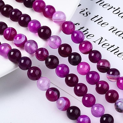 Natural Striped Agate/Banded Agate Bead Strands G-T046-8mm-B15-1