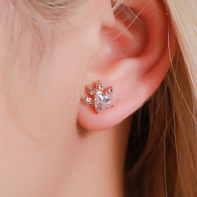 Cat Paw Print Alloy Pave Cubic Zirconia Pendant Necklaces & Stud Earring & Ring & Link Bracelets Sets for Women FS-WGC55DF-01-1
