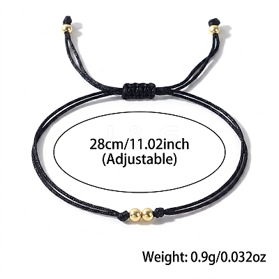 Adjustable Brass Round Bead Polyester Braided Cord Bracelets for Women ZQ0354-1-1