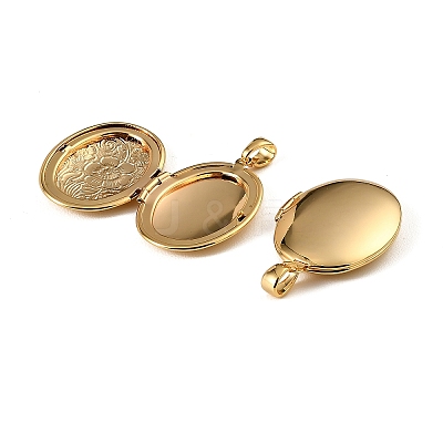 Floral Embossed Brass Locket Pendants KK-CBA7157-01G-1