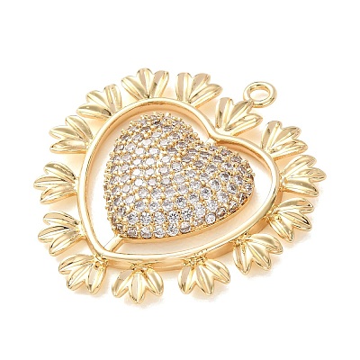 Brass Micro Pave Clear Cubic Zirconia Pendants KK-C264-17A-G-1