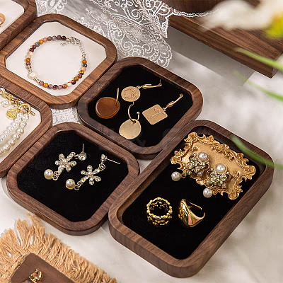 1Pc Wood with Velvet Jewelry Plate ODIS-TA0001-10-1