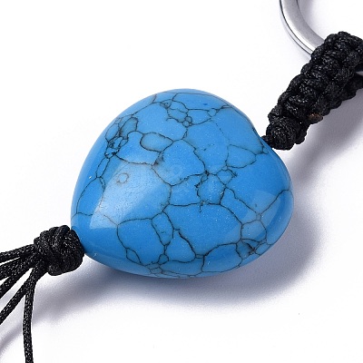 Synthetic Turquoise Heart with Mixed Gemstone Tassel Keychains KEYC-P012-03P-02-1