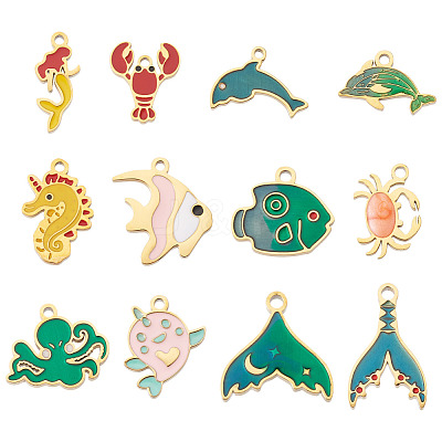 12Pcs 12 Styles 304 Stainless Steel Enamel Pendants STAS-TA0001-43-1