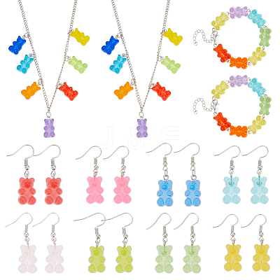 Bear Resin Pendant Necklaces & Beaded Bracelets & Dangle Earrings SJEW-AN0001-36-1
