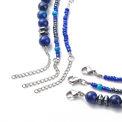 3Pcs 3 Style Lampwork Evil Eye Pendant Necklaces Set NJEW-JN04016-1