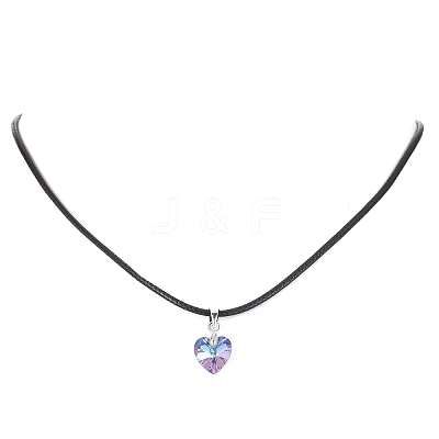 Glass Heart Pendant Necklaces NJEW-JN04476-1
