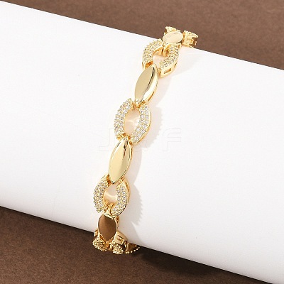Oval Brass Micro Pave Clear Cubic Zirconia Link Chain Bracelets for Women BJEW-T025-03B-G-1