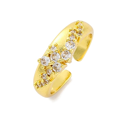 Brass Micro Pave Clear Cubic Zirconia Cuff Rings for Women RJEW-Q009-04G-1
