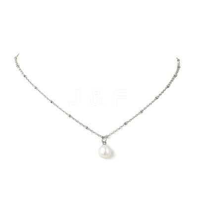 Natural Cultured Freshwater Pearl Potato Pendant 304 Stainless Steel Satellite Chain Necklaces for Women NJEW-JN06346-01-1