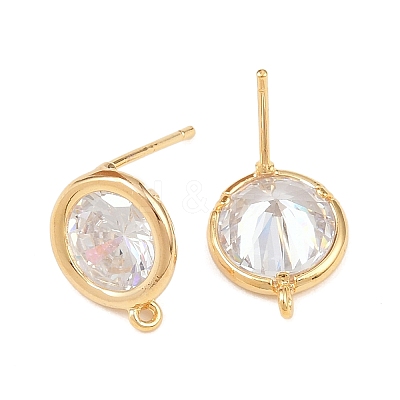 Brass Micro Pave Clear Cubic Zirconia Stud Earring Findings KK-Z133-01G-02-1