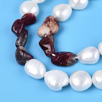 Natural Tourmaline Nuggets & Natural Cultured Freshwater Pearl Beads Strands PEAR-N023-01A-11-1
