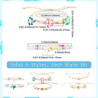 6Pcs 6 Style Adjustable Nylon Thread Braided Bead Bracelets BJEW-SC0001-48-1