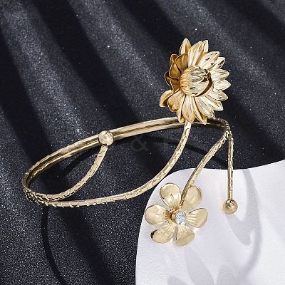 Lotus Alloy Arm Cuff Bangles for Girl Women AJEW-A063-01D-G-1