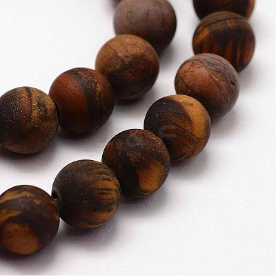 Frosted Natural Tiger Eye Beads Strands G-F364-18-8mm-1