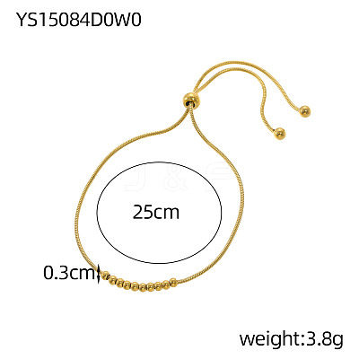 304 Stainless Steel Round Beaded Round Snake Chains Slider Bracelet for Women BJEW-A26-03-24-1-1