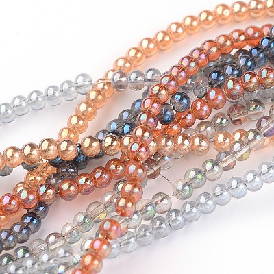 Electroplate Glass Round Beads Strands EGLA-O001-M-3mm-1