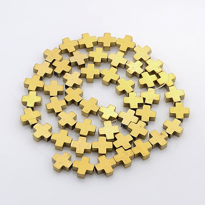 Greek Cross Electroplate Non-magnetic Synthetic Hematite Beads Strands G-P046-06E-1