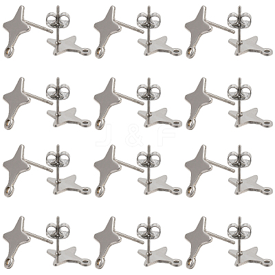 60Pcs Star Shape 201 Stainless Steel Stud Earrings Findings STAS-SC0007-96-1