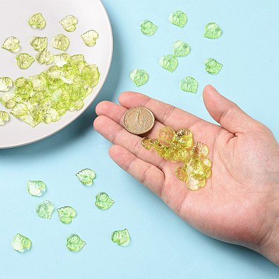 Green Transparent Acrylic Leaf Pendants for Chunky Necklace Jewelry X-DBLA410-9-1