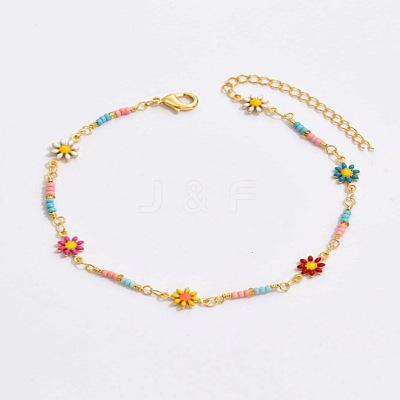Flower Brass Enamel Link Anklets WG09DCF-01-1