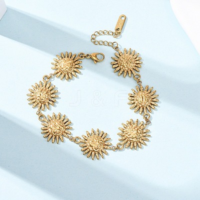 Textured 304 Stainless Steel Sun Link Chain Bracelets for Women BJEW-K293-06C-G-1