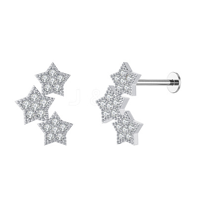 316L Surgical Stainless Steel Micro Pave Clear Cubic Zirconia Cartilage Earrings WGEC19D-15-1