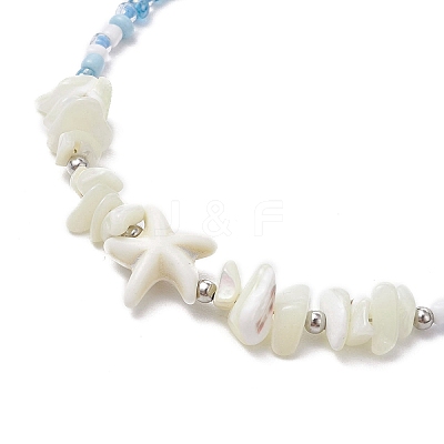 4Pcs 4 Colors Summer Natural Shell & Synthetic Magnesite Star & Glass Seed Beaded Anklets AJEW-AN00680-1