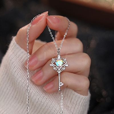 Key 925 Sterling Silver Micro Pave Cubic Zirconia Pendant Necklaces FS-WG0FCDD-02-1