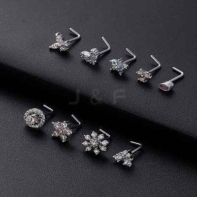 316L Surgical Stainless Steel Pearl Pink Cubic Zirconia L-Shaped Nose Rings WG135CD-17-1