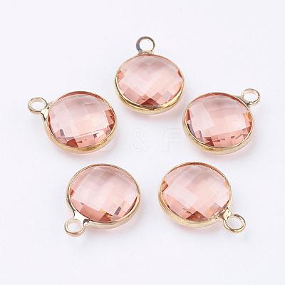 Golden Tone Brass Glass Flat Round Charms GLAA-M003-A-16G-1