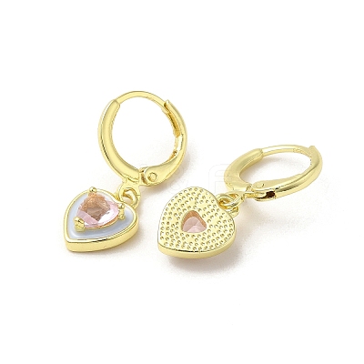 Heart Golden Brass Dangle Leverback Earrings EJEW-L268-025G-03-1