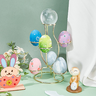 7-Slot Iron Easter Egg Display Stands ODIS-WH0058-21B-G-1