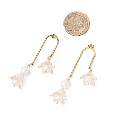 304 Stainless Steel Glass Flower Dangle Stud Earrings EJEW-JE06481-03-1