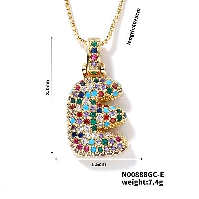 Brass Pave Colorful Cubic Zirconia Letter Pendant Box Chain Necklaces NU0575-5-1