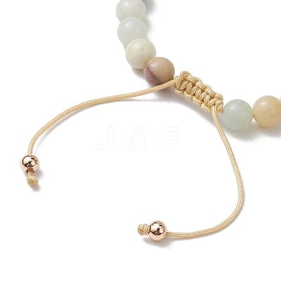 Natural Flower Amazonite Round Beaded Braided Bead Bracelets BJEW-JB10692-02-1