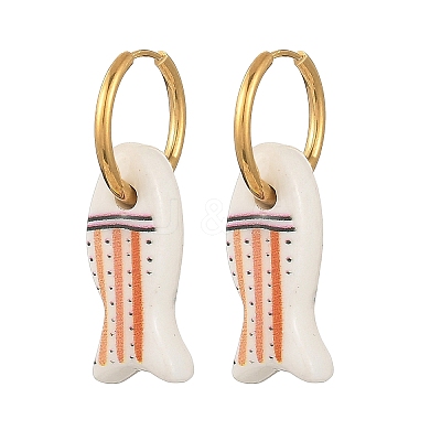 Handmade Porcelain & 316L Surgical Stainless Steel Hoop Dangle Earrings EJEW-JE07530-1