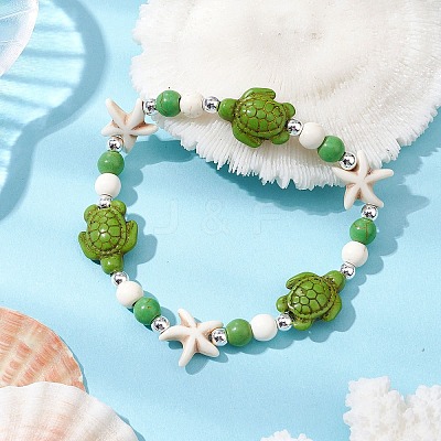 Synthetic Turquoise Beaded Stretch Bracelets for Woemn Men BJEW-JB11094-1